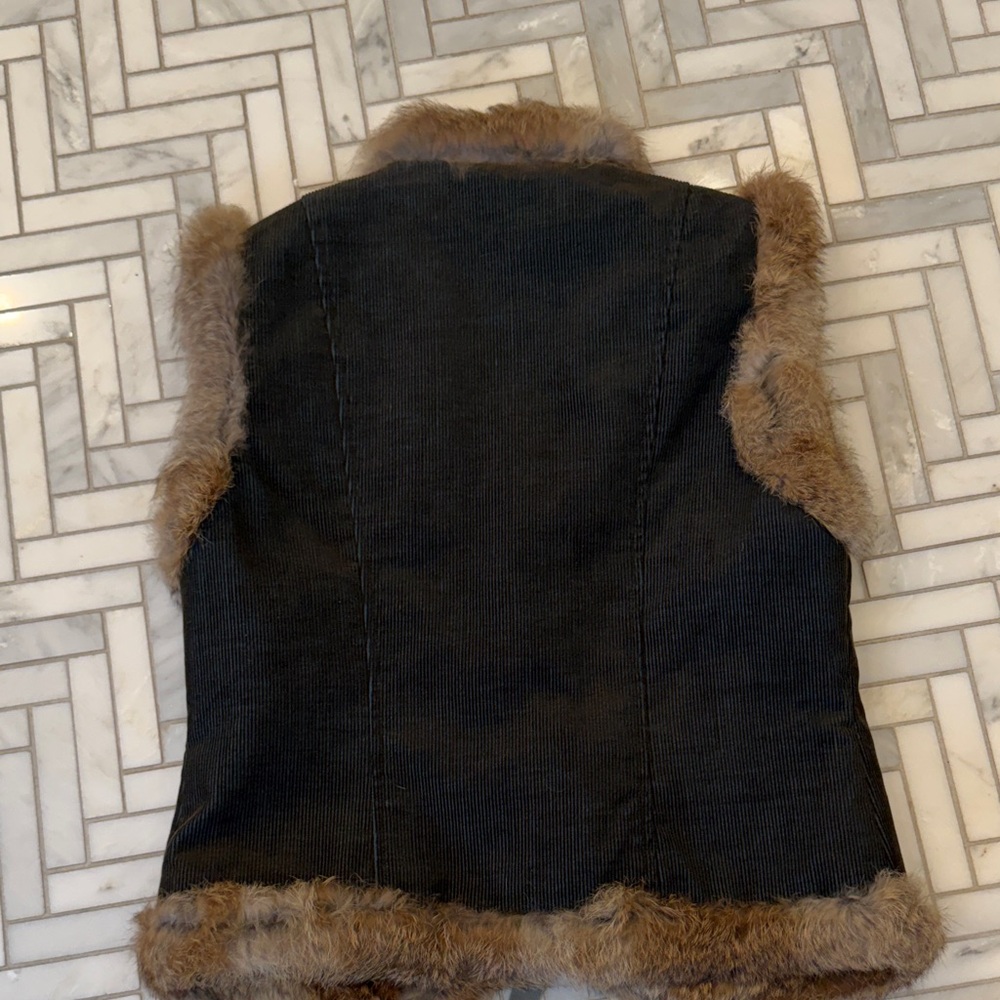 Corduroy Vest with Rabbit Fur Trim – Fully Lined - Picture 2 of 9